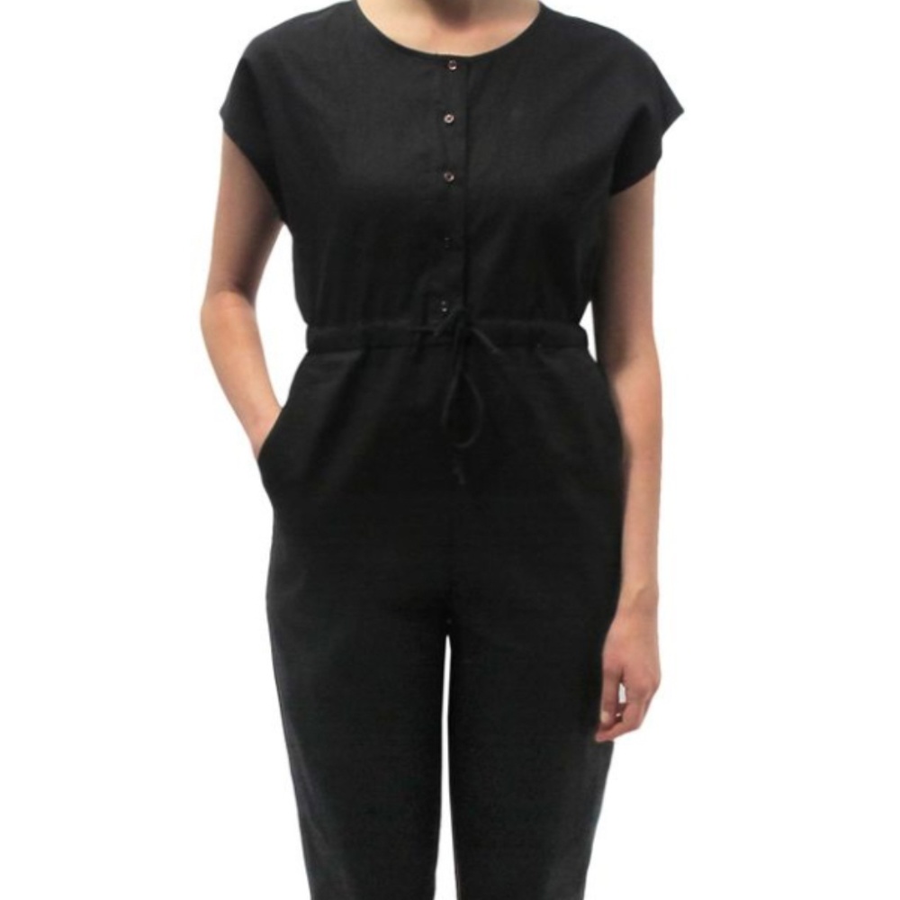 Ali Golden Button Down Linen Jumpsuit with pockets